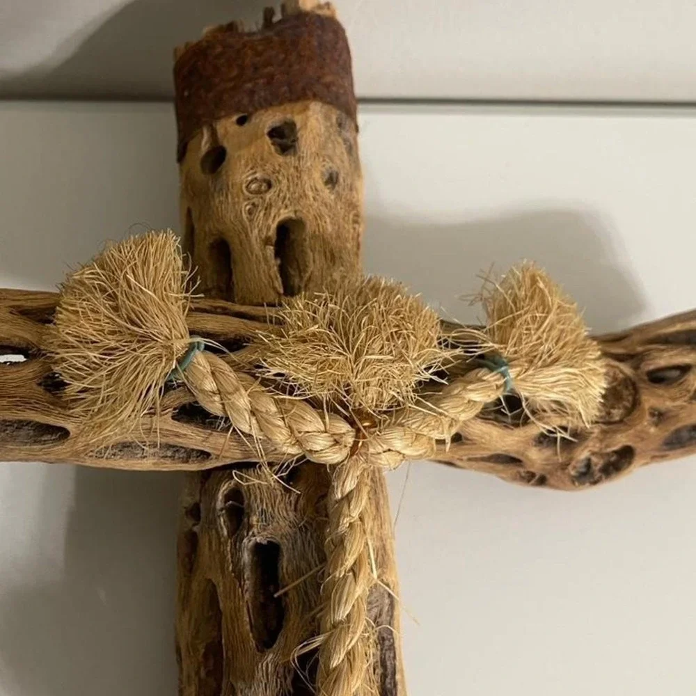 Vintage Rustic Driftwood cross with rope detail‎